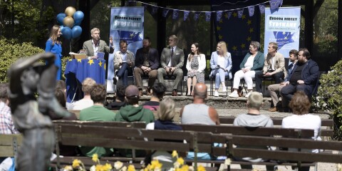 Moderatorn Cornelius Löfmark höll i trådarna när Mickey Magnusson (S), Max Jamieson (Klimatalliansen) Axel Hugsson (SD), Boriana Åberg (M), Umihana Rasovic (V), Annette Linander (C), Jesper Olsson (MP), Filip Zackrisson (L) och Martin Hallander (KD) debatterade bland annat EU:s klimatmål.