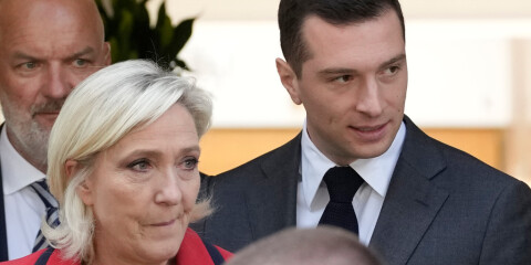 Nationell samlings ordförande Jordan Bardella och partiledaren Marine le Pen ser inte ut att kunna få absolut majoritet i det franska parlamentet efter den andra omgången den 7 juli. Arkivbild.