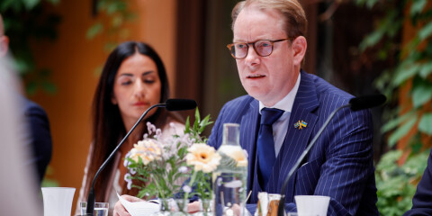 Utrikesminister Tobias Billström (M) under regeringens sommarfika med journalister på torsdagen.