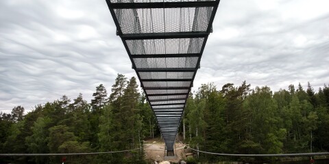 En över 200 meter lång hängbro planeras. Här en bild på Frickabron i Halens naturreservat i Olofström.