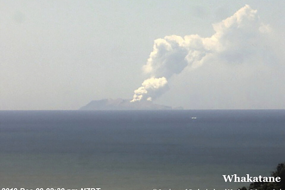 Bild från det nyzeeländska forskningsinstitutet GNS Science visar rökpelare från White Island.