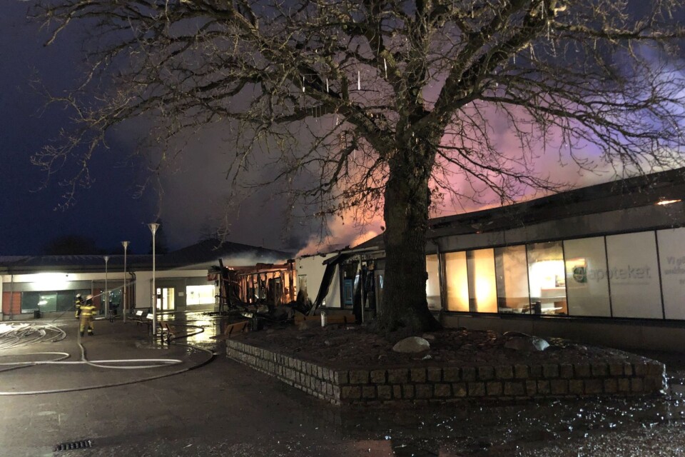 Kraftig brand i Berga centrum i Kalmar.