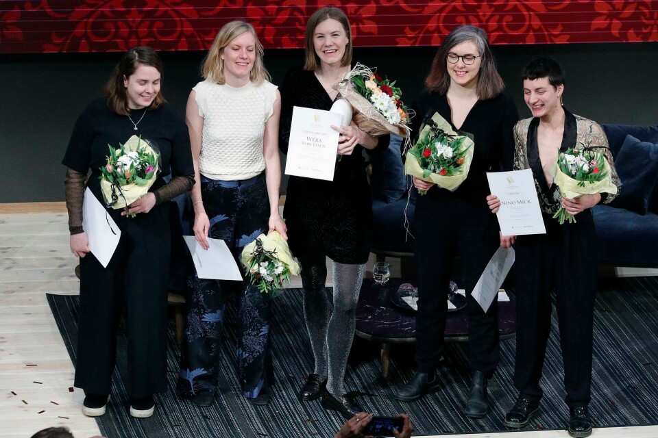 Årets fem nominerade till Borås Tidnings Debutantpris var samtliga kvinnor. I mitten, vinnaren Wera von Essen.