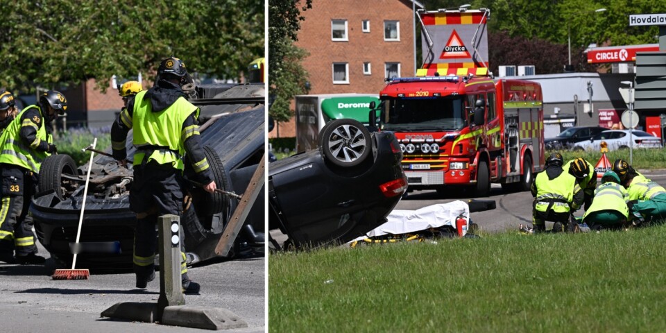 Olycka i rondellen vid City Gross – bil voltade: ”Okänd anledning”