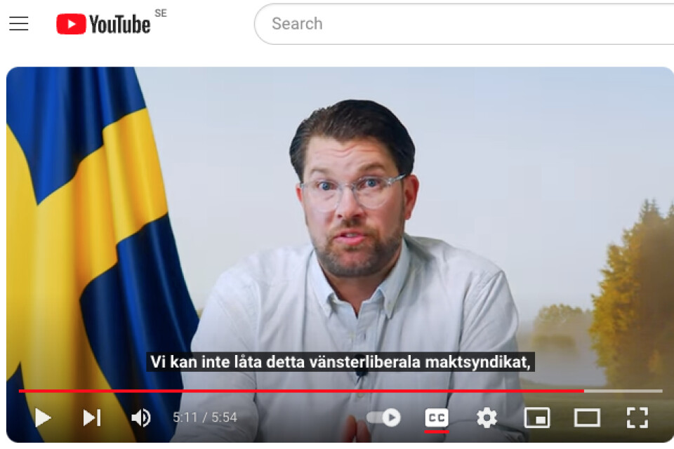 Bild från partiledaren Jimmie Åkessons svar på youtube efter granskningen i Tv4:s Kalla fakta.