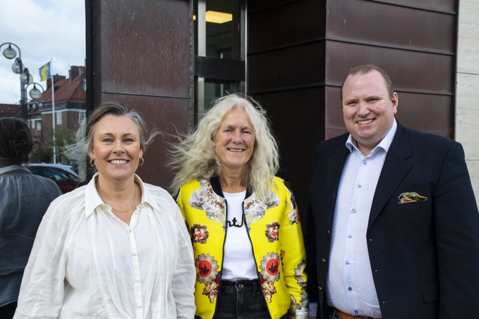 Topptrion i Kristianstads kommun. Camilla Palm (M), Christina Borglund (KD) och Ian Fernheden (SD).