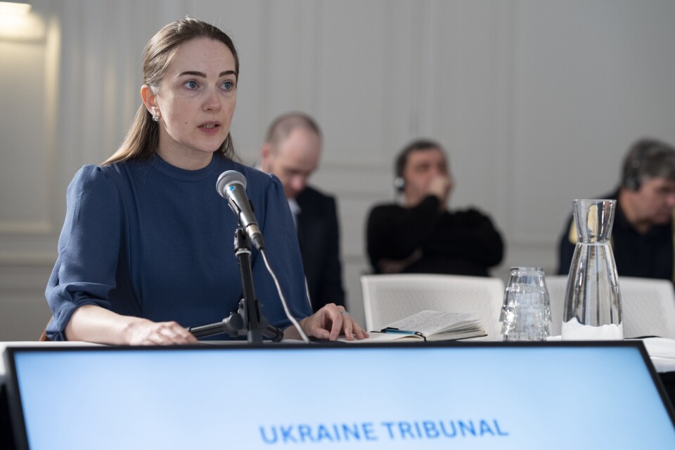 Oleksandra Matviichuk, ordförande för det Ukrainskbaserade Centrumet för civila rättigheter som tilldelades Nobels Fredspris 2022, vittnar om ryska övergrepp mot ukrainsk befolkning.
