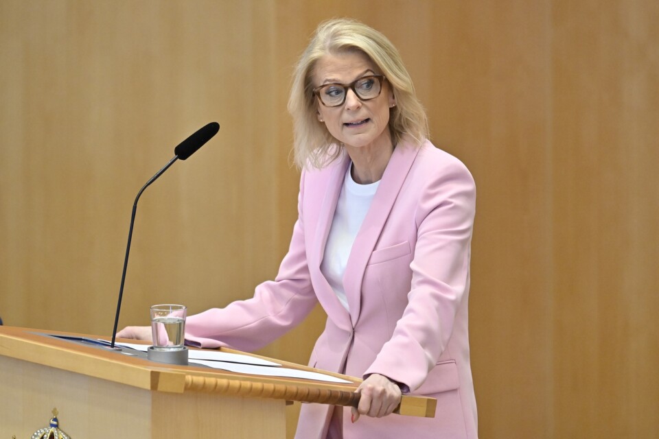 Finansminister Elisabeth Svantesson (M) under måndagens debatt i riksdagen om regeringens vårbudget.