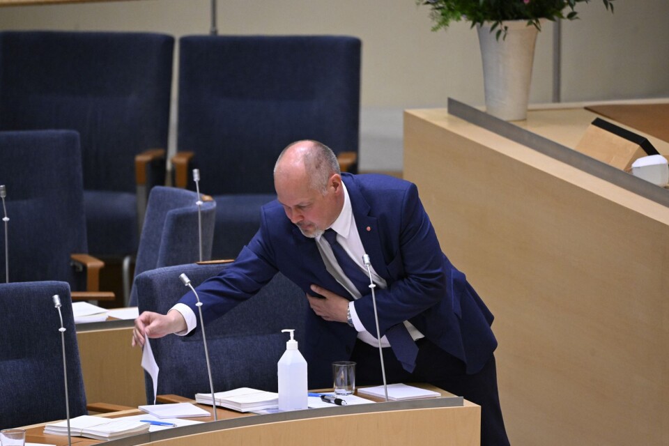 Justitieminister Morgan Johansson (S) efter misstroendeomröstningen mot honom i Riksdagen.