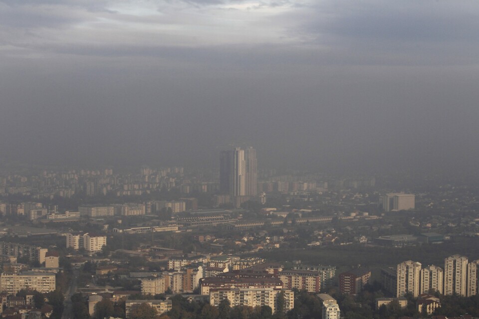 Nordmakedoniens huvudstad inbäddad i förorenad luft i november 2015. Skopje är en av Europas smutsigaste huvudstäder.