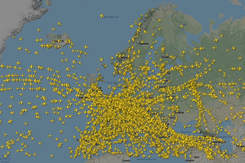 En översikt över flygtrafiken över Europa den 18 december 2019 från sajten Flightradar24.