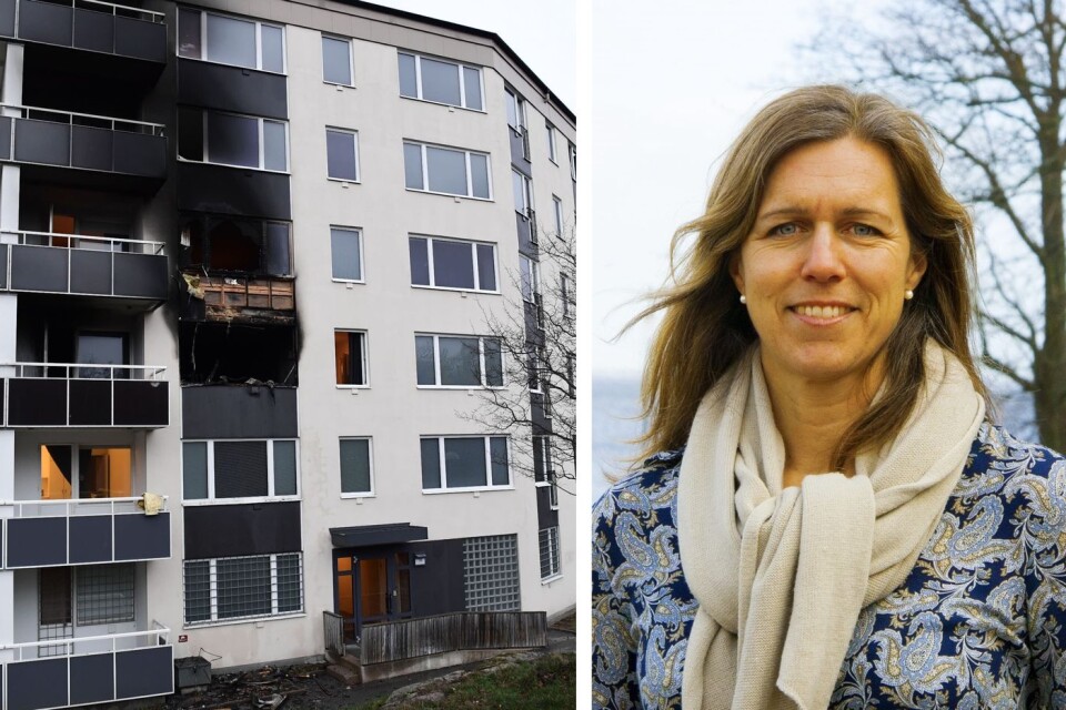 Den eldhärjade lägenheten i Kungsmarken hyrdes av Sjöstridsskolan. ”Vi är glada över att ingen kom till skada och att det bara handlar om materiella skador”, säger Michaela Linge, kommunikationschef på Sjöstridsskolan.