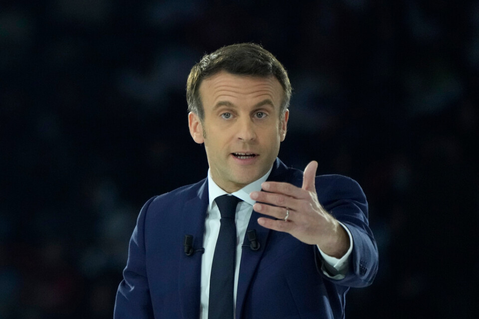 Frankrikes president Emmanuel Macron under sitt valtal i Paris.