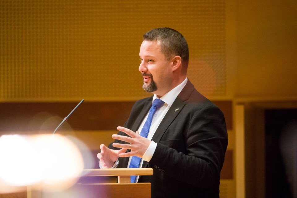 2014-11-20 Kommunfullmäktige Karlskrona Kommun hösten 2014. SD Sverigedemokraternas Gruppledare Christopher Larsson.