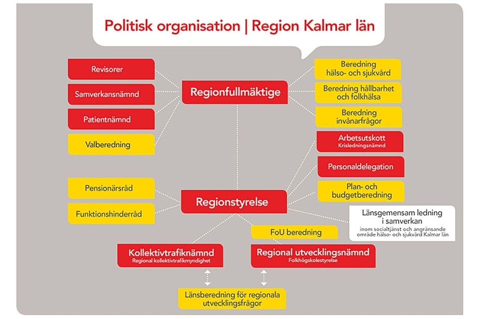 Den politiska organisationen består av regionfullmäktige med 67 folkvalda politiker som högsta beslutande organ. I regionstyrelsen sitter 15 folkvalda politiker.