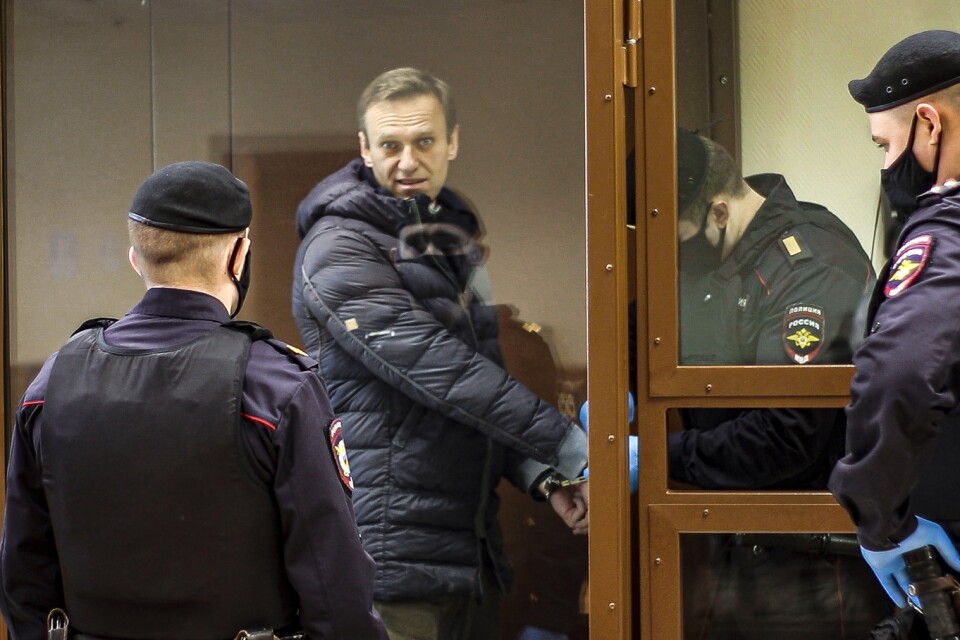 Alexej Navalnyj i domstol i februari. Arkivbild.