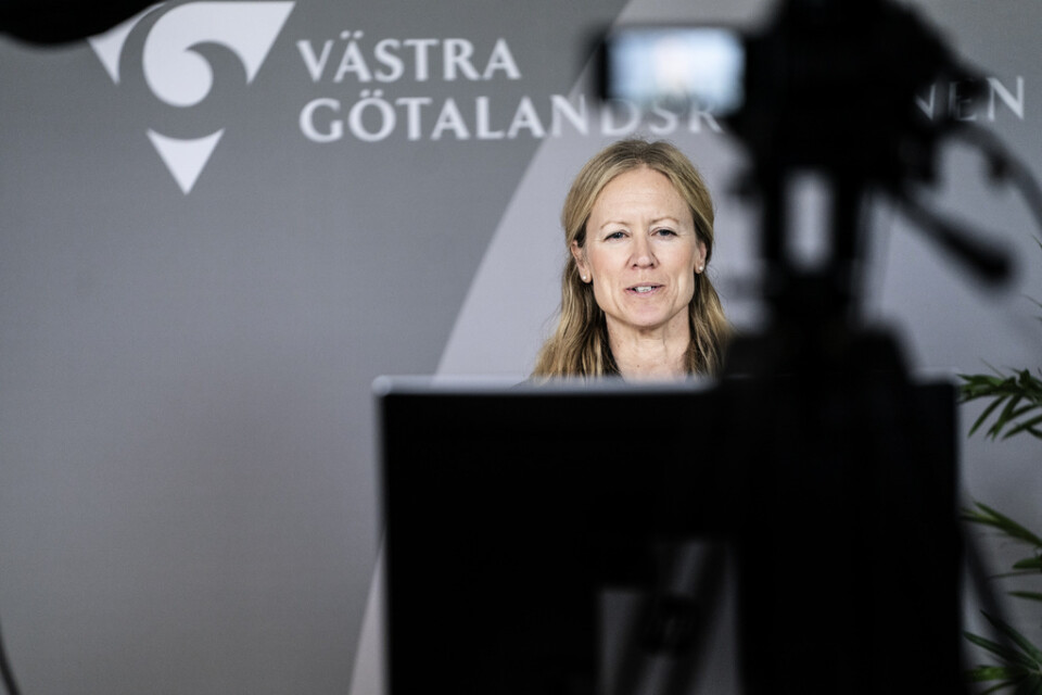 Vaccinsamordnaren Kristine Rygge under onsdagens pressträff med Västra Götalandsregionen.