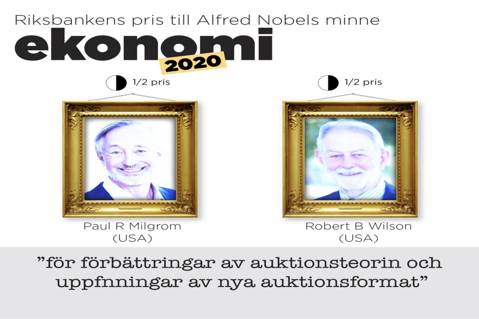 Paul Milgrom och Robert Wilson får Riksbankens ekonomipris till Alfred Nobels minne för sina studier om hur auktioner fungerar och utformning av nya modeller för auktioner.