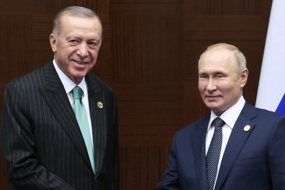 Recep Tayyip Erdogan och Vladimir Putin vid ett möte i mitten av oktober.
