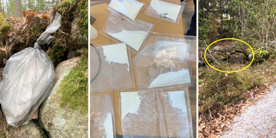 Stenmuren där kokainet hittades av en polishund - narkotika som polisen senare bytte ut mot vetemjöl.