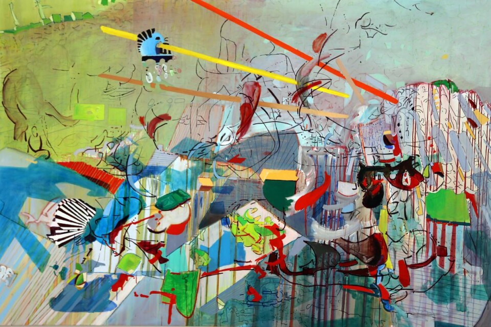 Alejandro Ospinas kaotiska målning av en stad i Columbia.