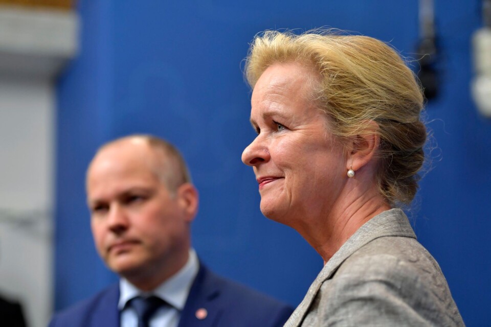 Justitie- och inrikesminister Morgan Johansson (S) presenterade Kustbevakningens nya generaldirektör Therese Mattsson under en pressträff  i Rosenbad i Stockholm.