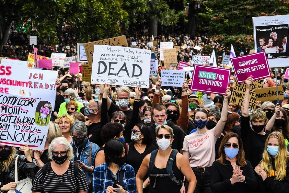 Protester i Melbourne, Australien.