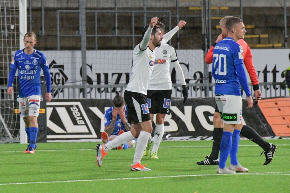 ÖSK:s Nahir Besara har precis gjort 4-0 under måndagens fotbollsmatch i allsvenskan mellan Örebro och Trelleborgs FF på Behrn Arena.
