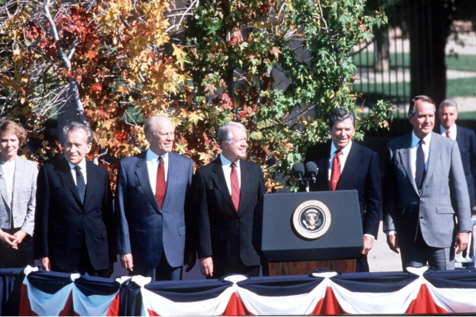 Fem presidenter i USA. Från höger: Richard Nixon, Gerald Ford, Jimmy Carter, Ronald Reagan och George Bush