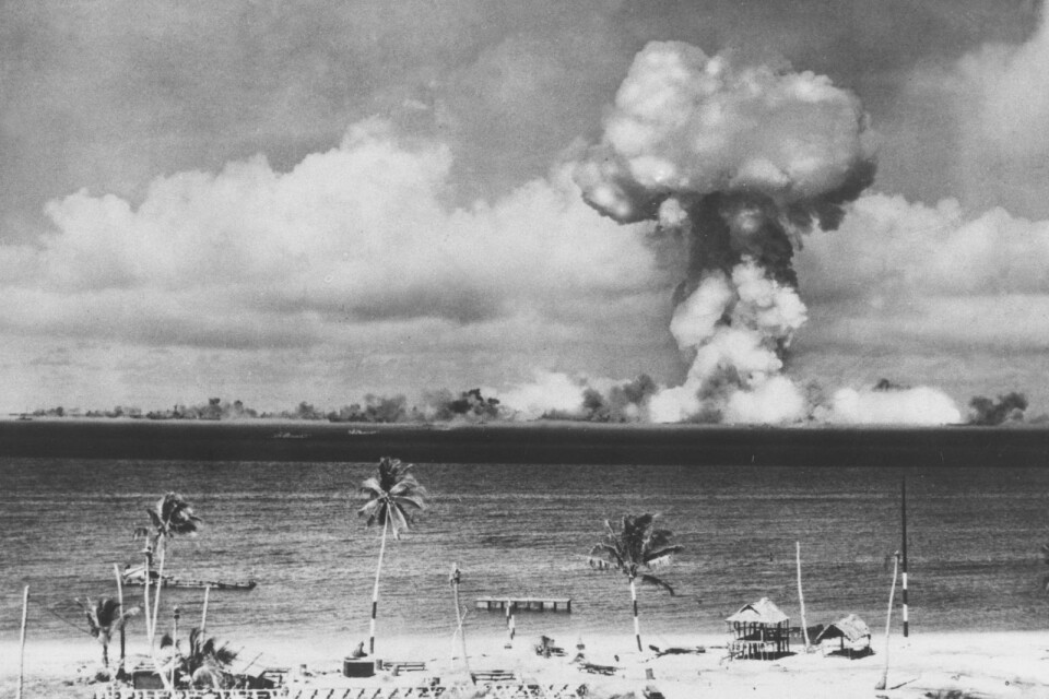 Bilden visar USA:s provsprängning av kärnvapen vid Bikiniatollen.