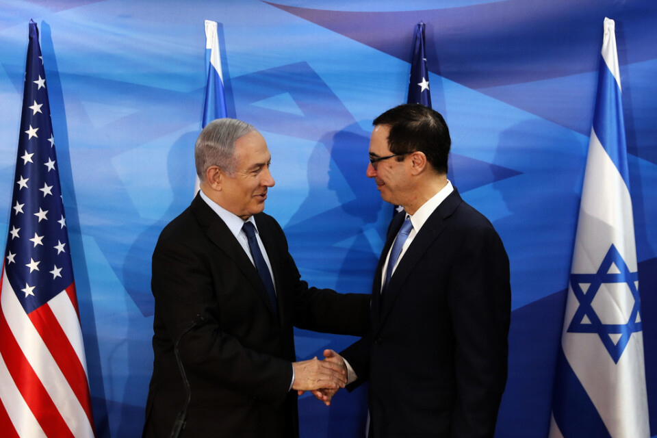 Israels premiärminister Benjamin Netanyahu och USA:s finansminister Steven Mnuchin har gemensam presskonferens om Iransanktioner.