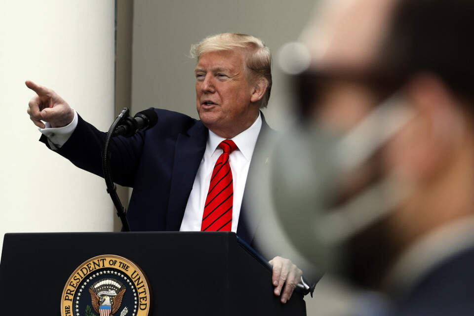 USA:s president Donald Trump vid en presskonferens på måndagen.