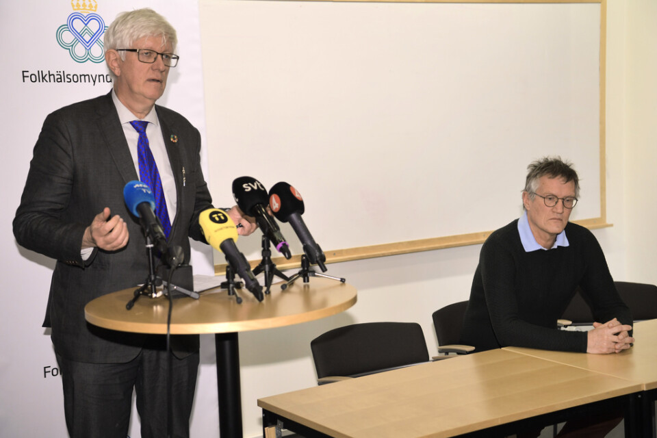 Folkhälsomyndighetens generaldirektör Johan Carlson vid dagens pressträff där han meddelade att risken för coronavirusspridning i Sverige har ökat.