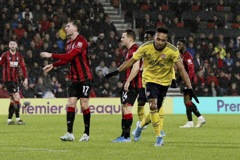 Arsenals Pierre-Emerick Aubameyang efter sitt 1–1-mål borta mot Bournemouth.