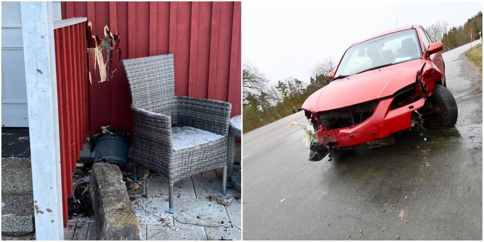 Vansinnesförare rammade stenstaket – bärgaren dumpade bilvraket på riksväg