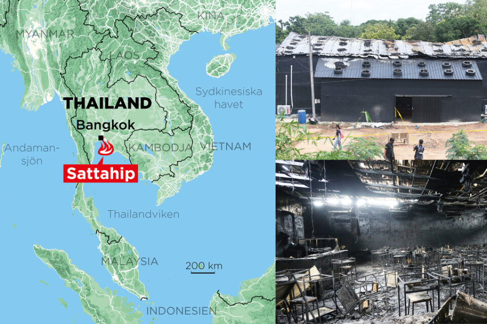 Sattahip ligger söder om Bangkok. Bilder från branden.