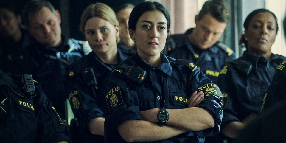 Leah och hennes poliskollegor i SVT-serien Tunna blå linjen.