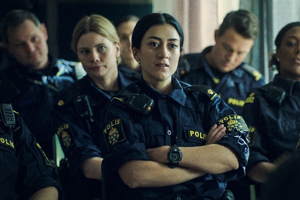 Leah och hennes poliskollegor i SVT-serien Tunna blå linjen.