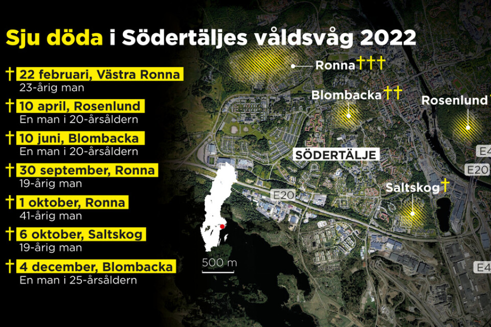 Sju personer sköts ihjäl i Södertälje under 2022.