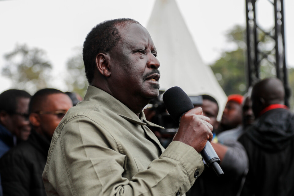 Kenyas oppositionsledare Raila Odinga under ett tal till anhängare i Nairobi i juli.