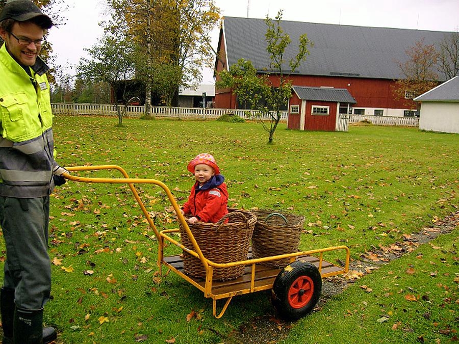 Lova Wigertz ska hjälpa Morbror Alexander att plocka potatis på gården Berg i Dannike. Mamma Elinore har tagit bilden