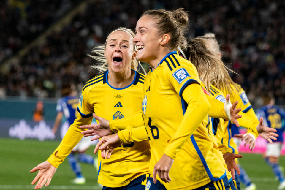 Svensk jubel i VM-kvartsfinalen. Arkivbild.