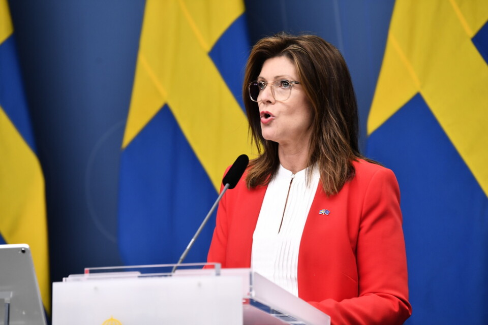 Arbetsmarknadsminister Eva Nordmark (S) håller pressträff.