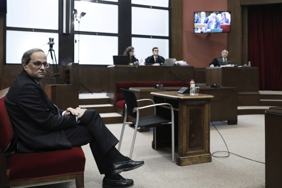 Kataloniens regionpresident Quim Torra i domstolssalen i Barcelona på måndagen.