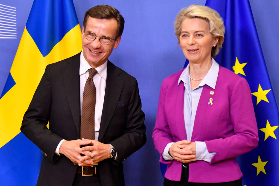 Statsminister Ulf Kristersson (M) tillsammans med EU-kommissionens ordförande Ursula von der Leyen. Arkivbild.