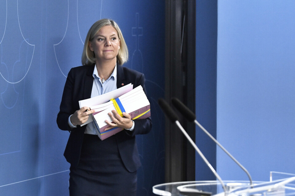 Finansminister Magdalena Andersson (S), när hon presenterade budgeten förra året. Arkivbild.