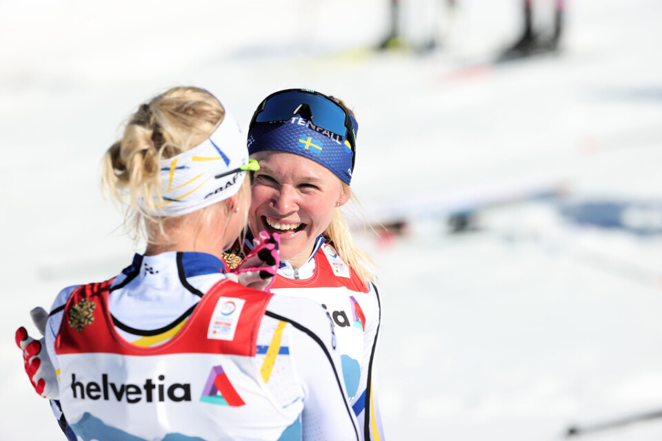 VM-guldmedaljörerna Jonna Sundling och Maja Dahlqvist tävlar i Falun i helgen. Arkivbild.