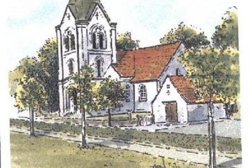 Huaröds kyrka målad av konstnären Anders Nordqvist.
