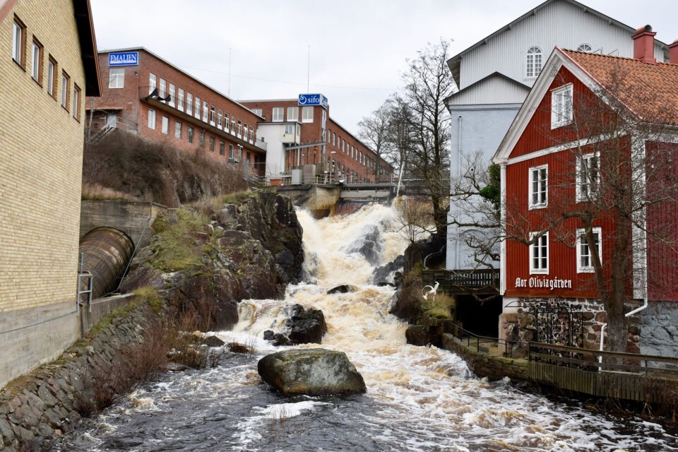 Historiskt höga vattennivåer i Ronneby ån.