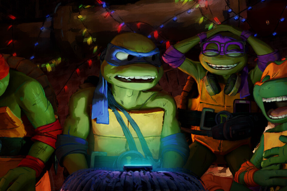 Från vänster: Raphael, Leonardo, Donatello och Michelangelo i "Teenage mutant ninja turtles: Mutant mayhem". Pressbild.